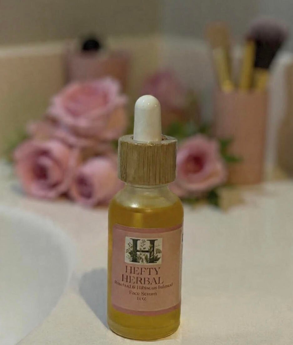 Botanical face serum with rosebud and hibiscus infused sunflower oil 1 oz made in Grafton NH